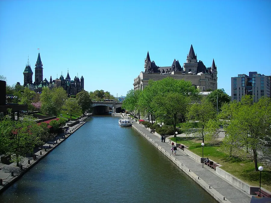 Rideau Canal approaching Parliament Hill in Ottawa, Ontario