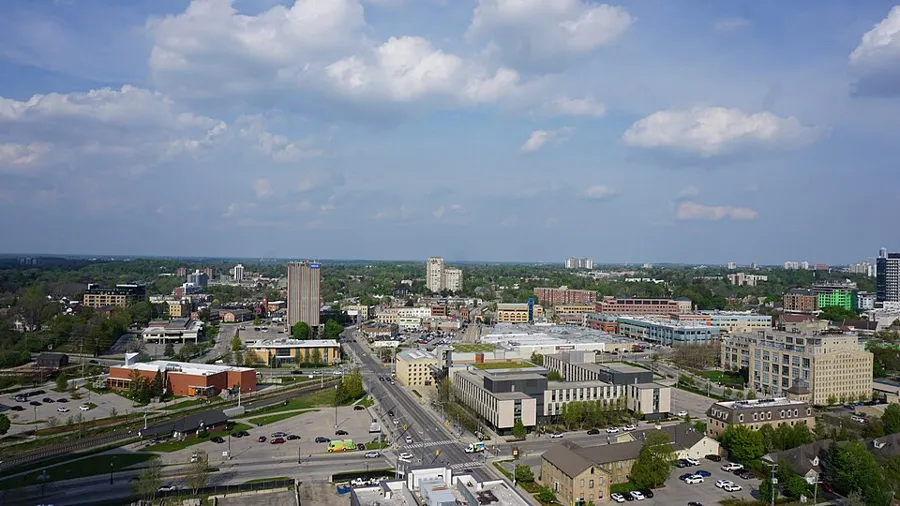 Aerial view of Uptown Waterloo, Ontario